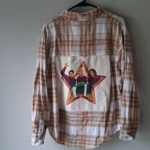 American Eagle Outfitters Kids Brown Plaid Shirt with Star Design